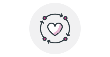 Heart with Circular Arrows Pictogram - Purple on White.