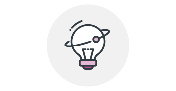 Lightbulb with Orbit Pictogram - Purple on White.