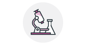 Microscope and Beaker Pictogram - Purple on White.