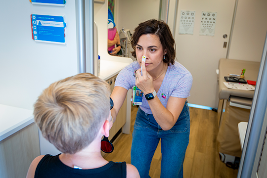 A vision screening inside the Mobile Care Center.