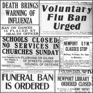 Newspaper articles with news of the Spanish flu.