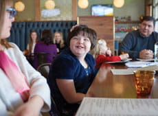 Eating at a restaurant. 