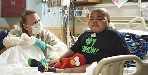 A patient with caregiver.