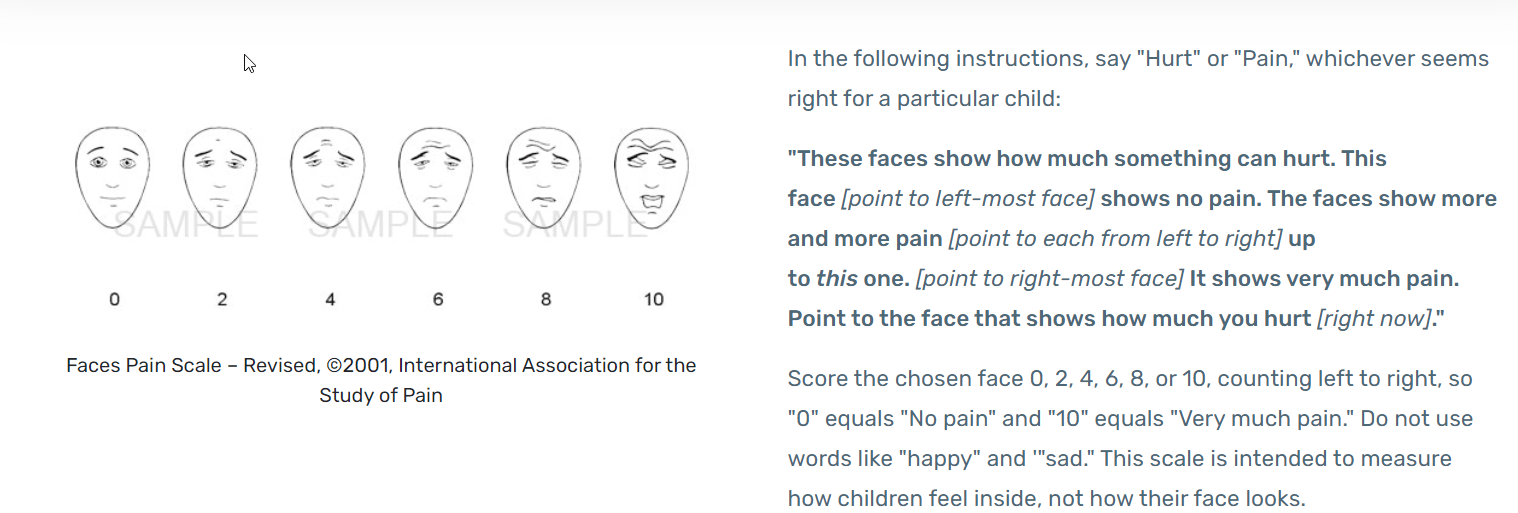 Pain scale for kids.