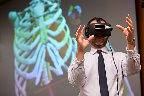 A photo of a virtual reality demonstration.