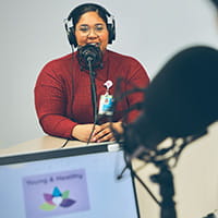 A photo of a podcast studio.