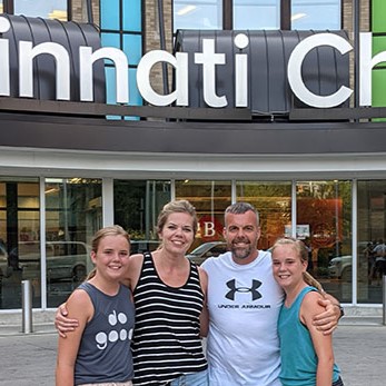 The Dehoogh family outside of Cincinnati Children's.