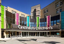 A photo of the main entrance of Cincinnati Children's Hospital.