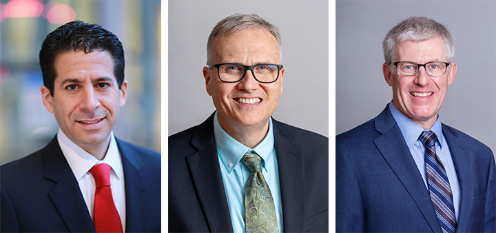 Photo of David Morales, MD, Don Hayes, Jr., MD, MS, MEd, and David Cooper, MD, MPH.