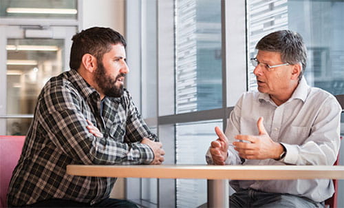 Matthew Hass, PhD, (left) and Raphael Kopan, PhD, have developed a new tool for studying how pairs of transcription fac-tors interact during development. The tool could accelerate studies in areas ranging from kidney disease to plant biology.