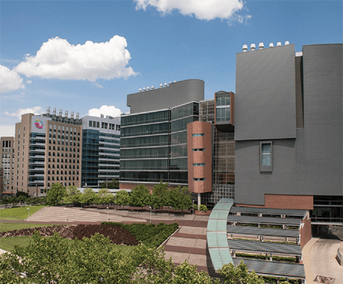 A photo of Cincinnati Children's and UC College of Medicine.