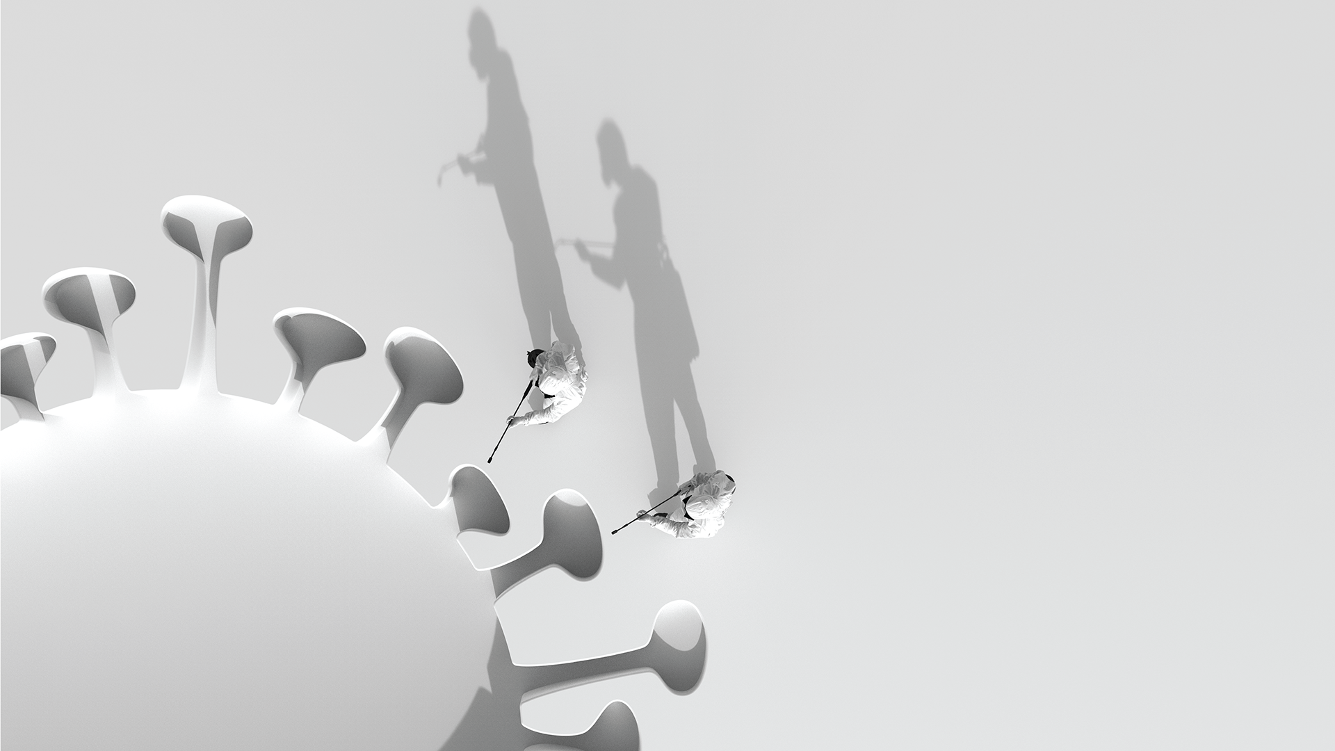 An illustration of scientists fighting COVID.