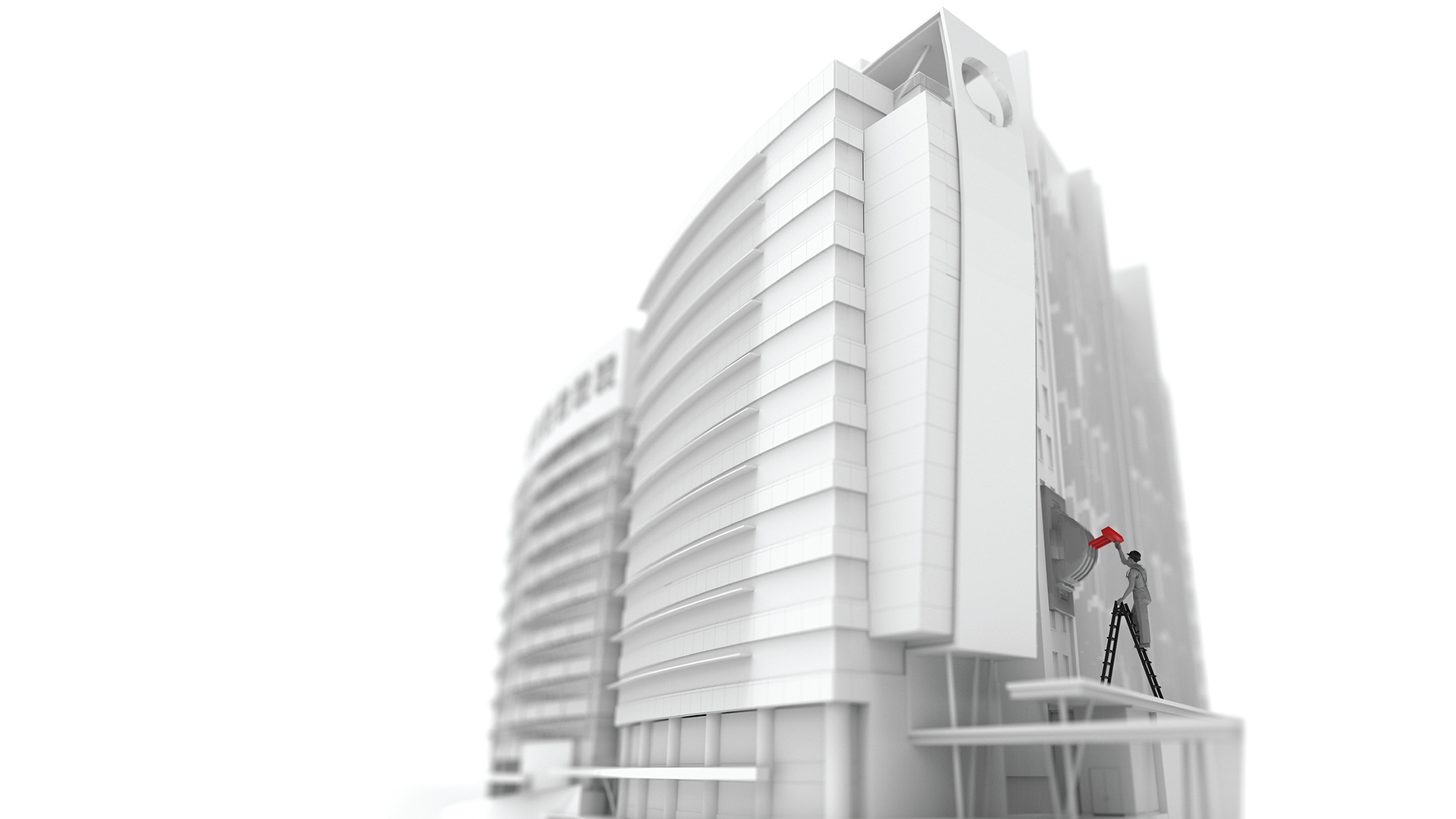 An illustration of a person switching off a building.