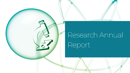 Research Annual Report cover with a graphic of a microscope.
