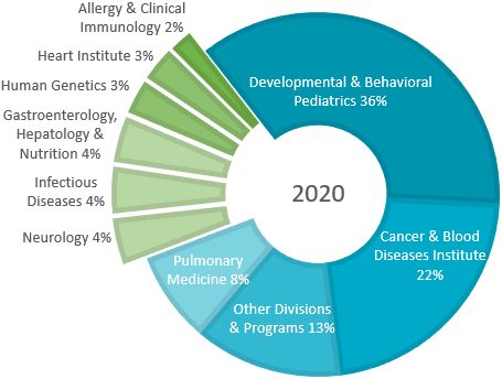 A graph showing philanthropic support of research during 2020.