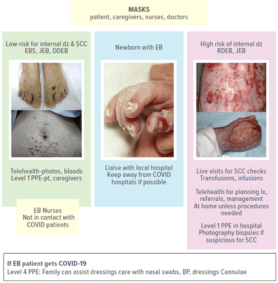 An image showing treatment guidelines for epidermolysis bullosa during COVID.