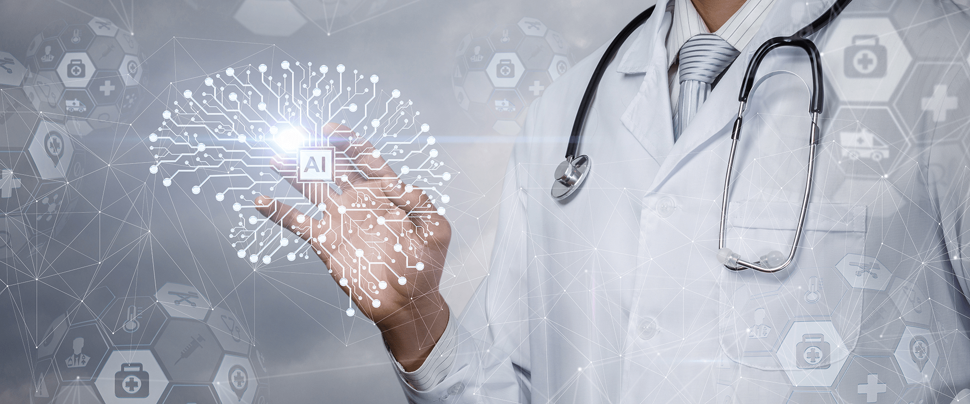 Artistic representation of artificial intelligence in medicine.