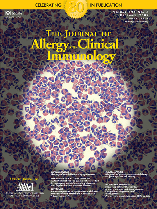 Journal of Allergy and Clinical Immunology December 2009 journal cover.
