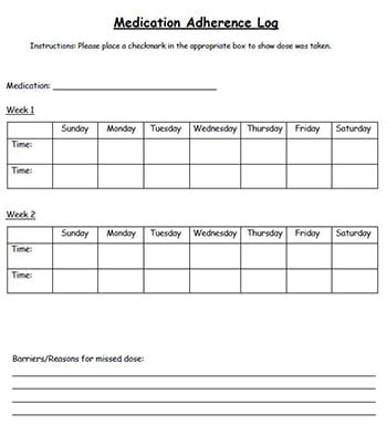 Medication adherence log. Click for a PDF version. Medication adherence log. Click for a PDF version.