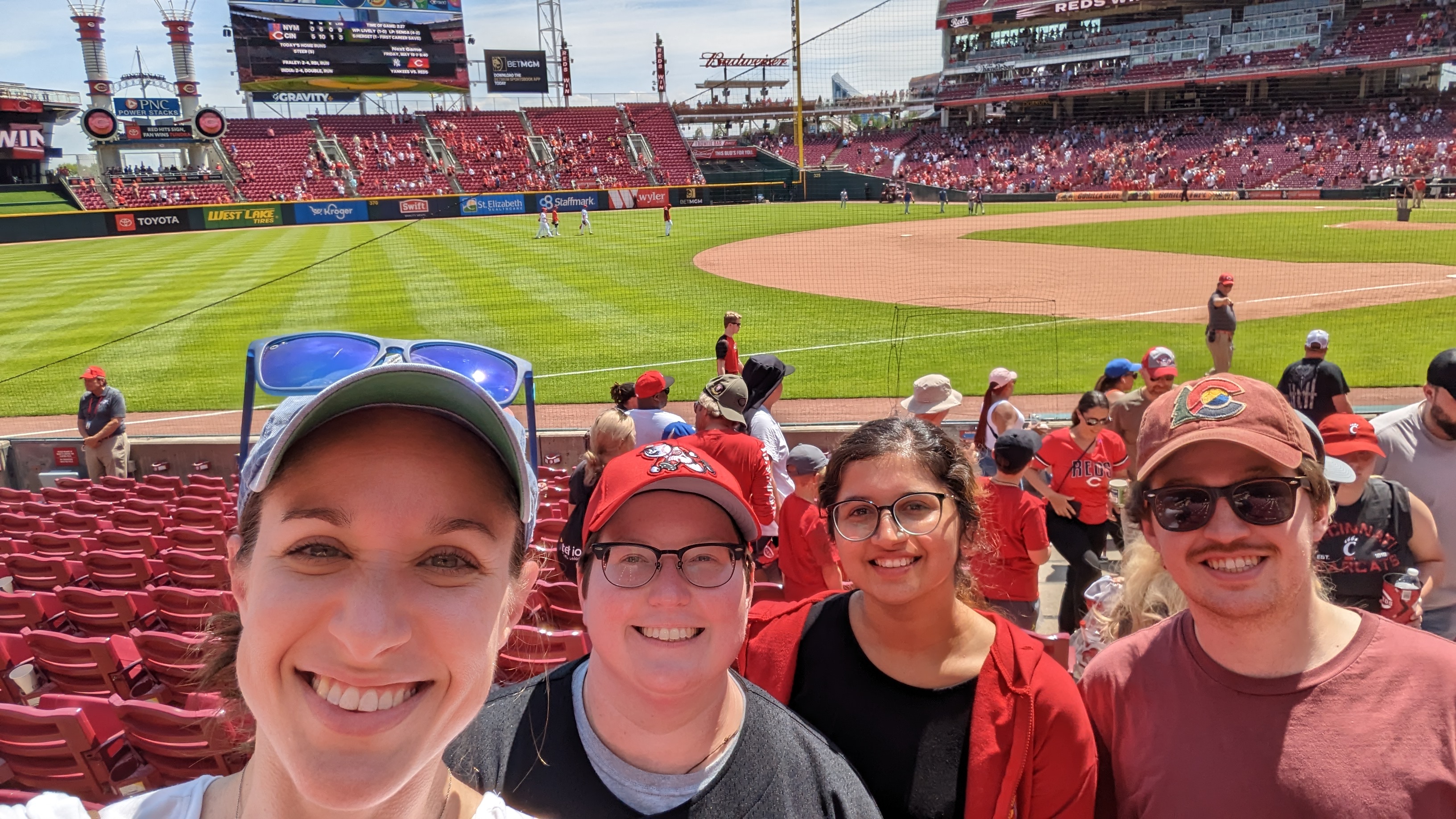 Photo of a Miles Lab trip to see the Cincinnati Reds, with the field in the background.
