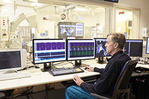 An image of a cardiologist in the Cincinnati Children's electrophysiology lab.