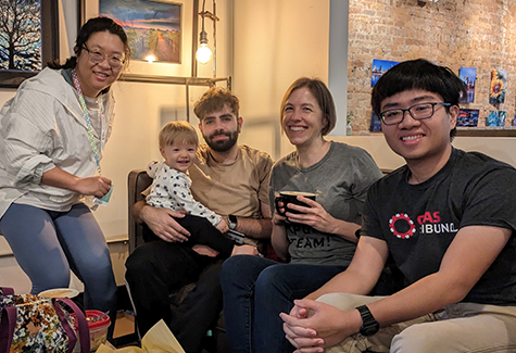 Lab members enjoy coffee.