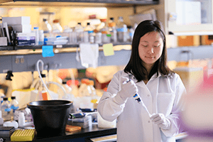 An image of a research in the lab.