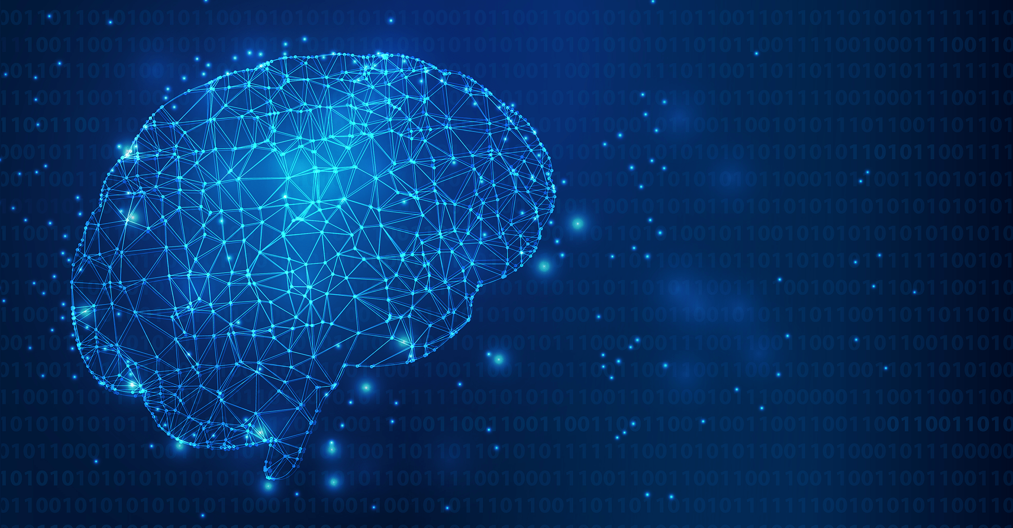 Digital illustration: wireframe of a human brain neural network.