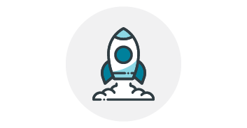 This graphic depicts a rocket, representing a startup.
