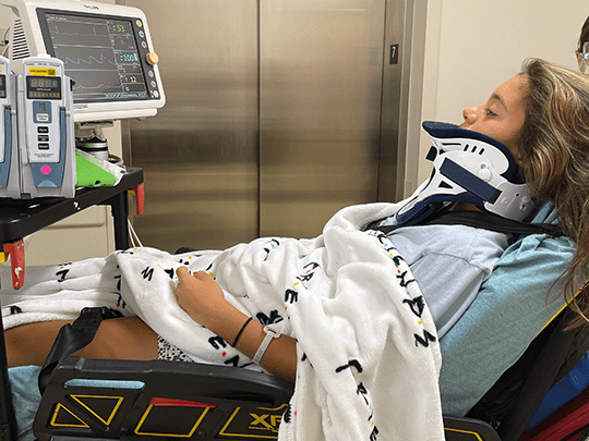 Mia arrives in hospital.