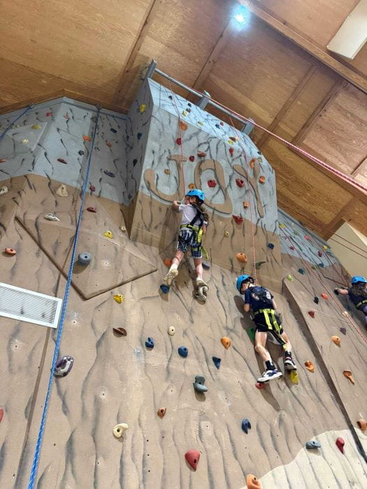 Two climbers on a rock wall.