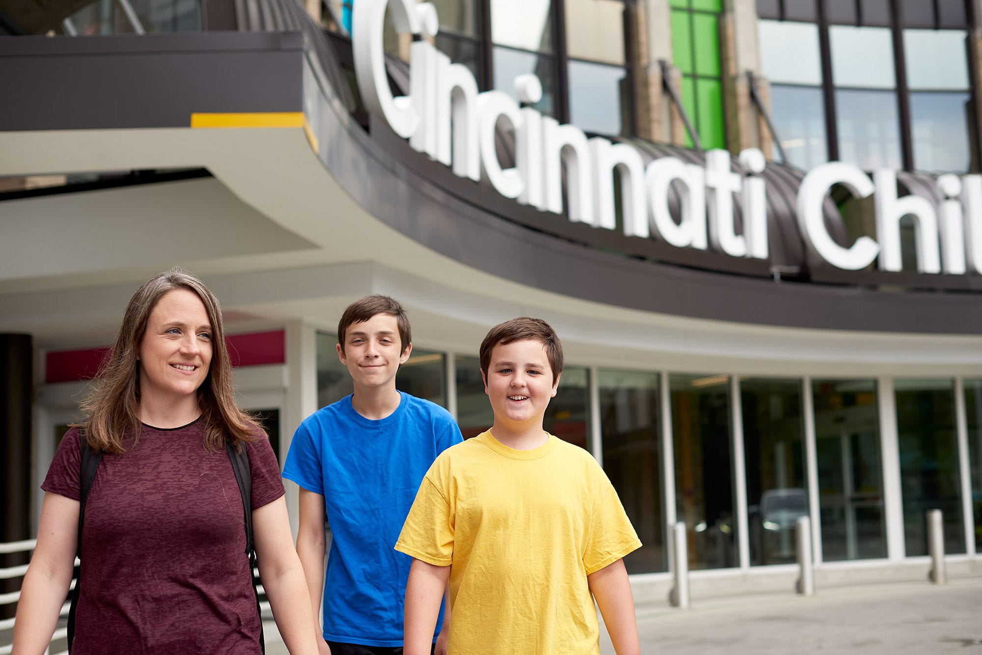 The Montgomery family exiting Cincinnati Children's.