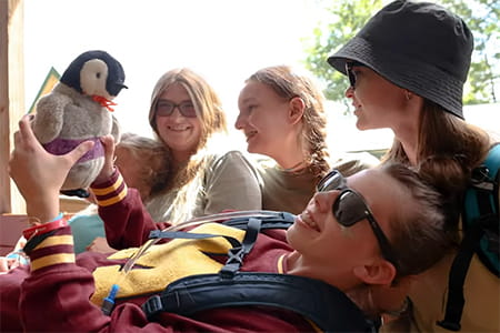 A group of campers hanging out together at Camp Joyful Hearts.