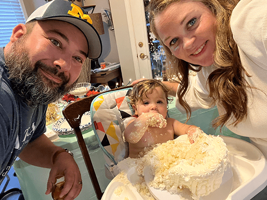 Rhys and his parents.