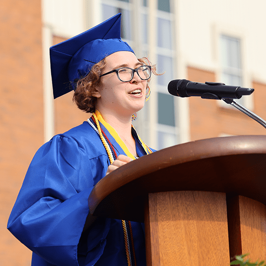 Katie during her graduation speech.
