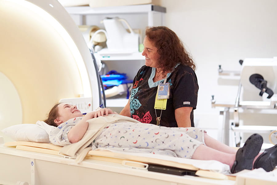 Nurse with patient in radiology