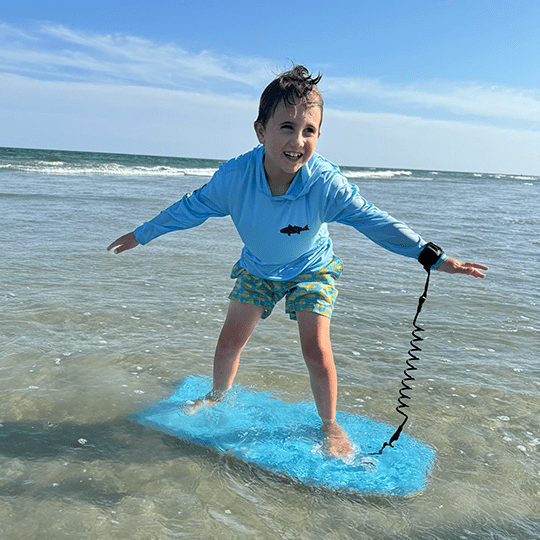 Boden on a boogie board.