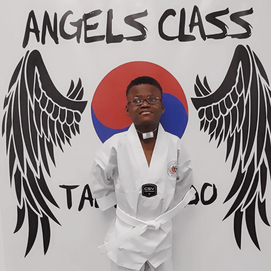James at his taekwondo class.