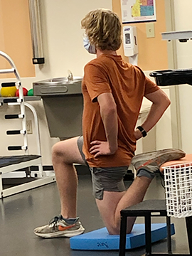 Owen stretches.