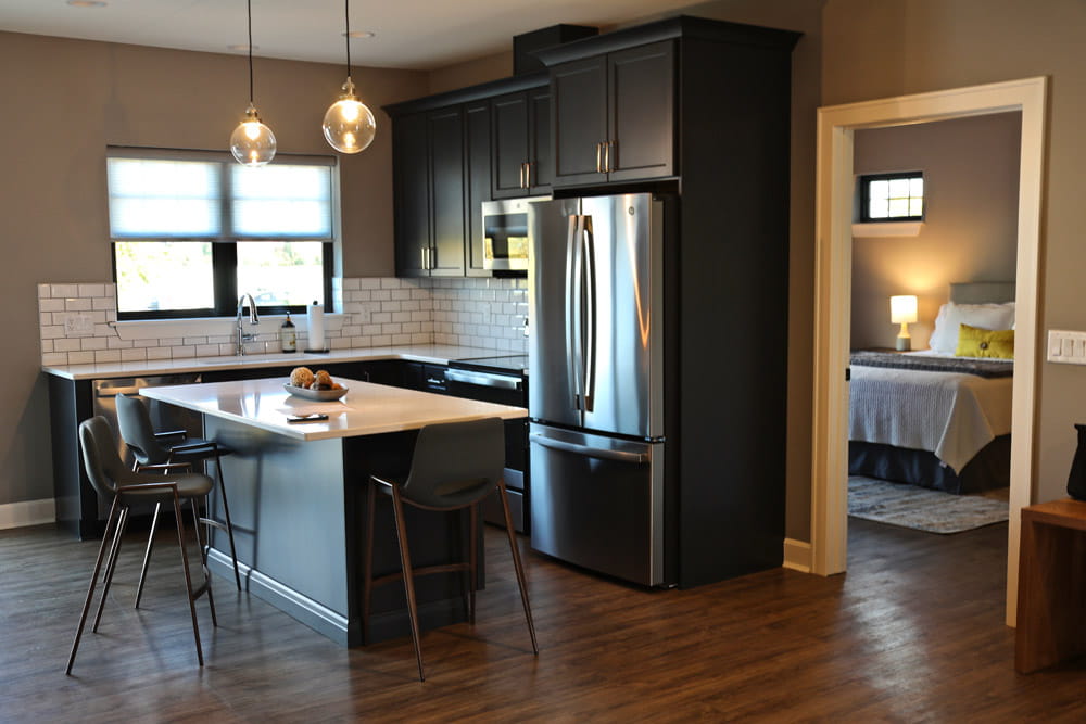 A kitchen in the Bold and Brave Kid’s Foundation's extended stay apartments.