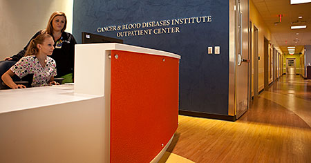 Checking in at the Proton Therapy Center at Cincinnati Children's.