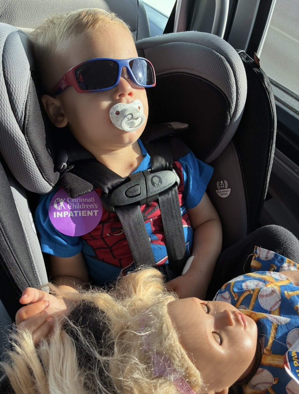 Owen going home from treatment with Dolly.