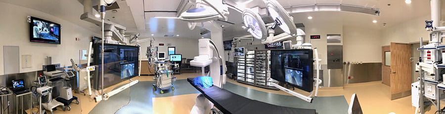 A panorama photo of the hybrid operating room.