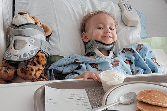 Taya smiles after surgery.