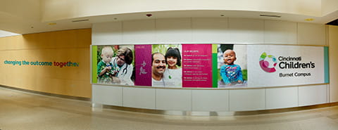 Renovation of the Location B concourse includes the unveiling of Cincinnati Children’s signature wall, which is designed to show our commitment to providing the best care and experience for patients, families and staff.