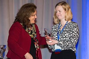 Amy Nathan, MD, medical director, Perinatal Institute (r), accepts the 2016 Distinctive Achievement Award.