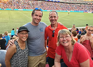 CPS members enjoying the FC Cincinnati game (l-r): Laurie Holubeck, Paul Bunch, Joe Leanza and Ellen Kellogg.